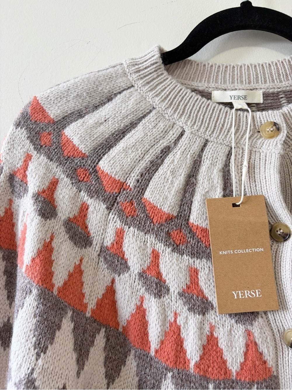Yerse Nordic Fair Isle Wool Blend Knit Cardigan Size M - Picture 4 of 10